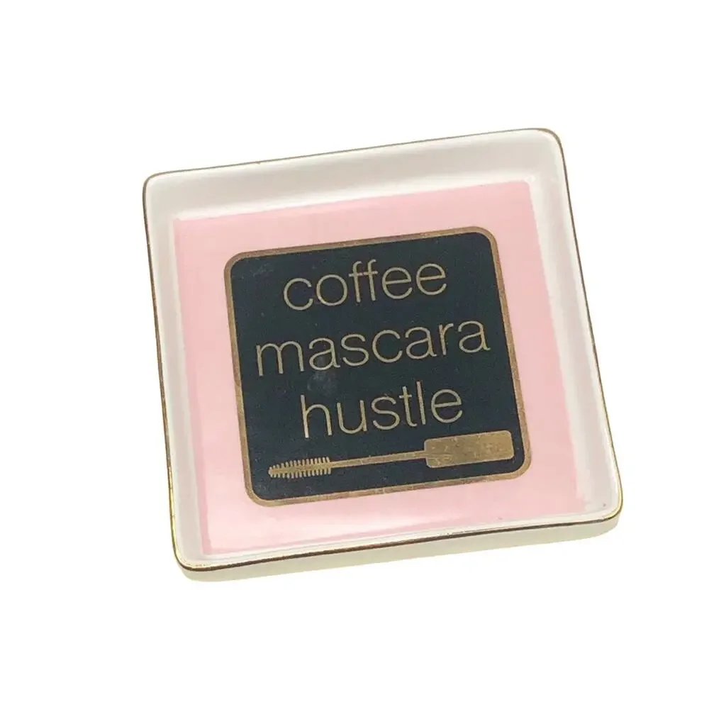 Coffee Mascara Hustle Pink Ceramic Ring Dish Jewelry Tray Francesca's